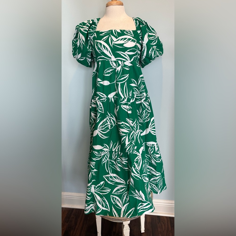 Meadow Rhodes Tropical print Green Midi/Maxi Sundress size Medium 100% Cotton